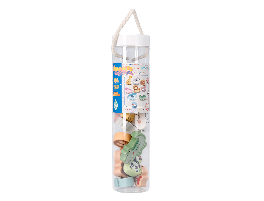 JEU ENFANT IMAGINOVO PERLES D'ANIMAUX A ENFILER BOIS +24 MOIS 13 PIECES 27X6,5X6,5 CM