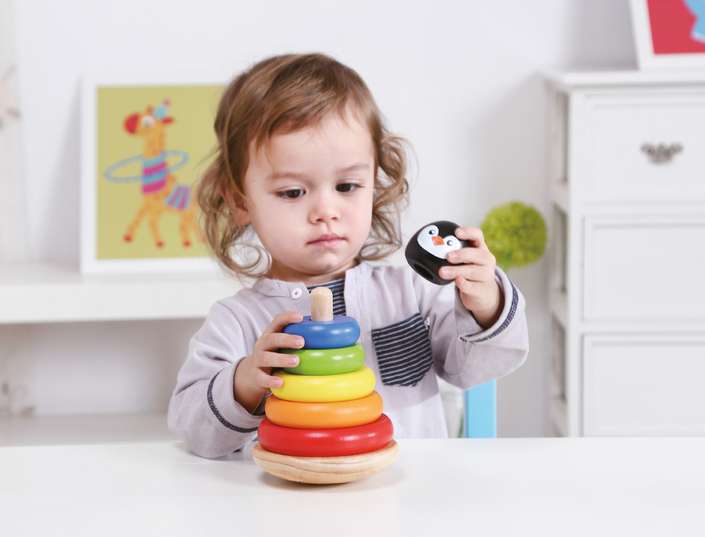 JEU ENFANT IMAGINOVO TOUR PINGOUIN FORMES EMPILABLES BOIS +12 MOIS 7 PIECES 18X12X12 CM