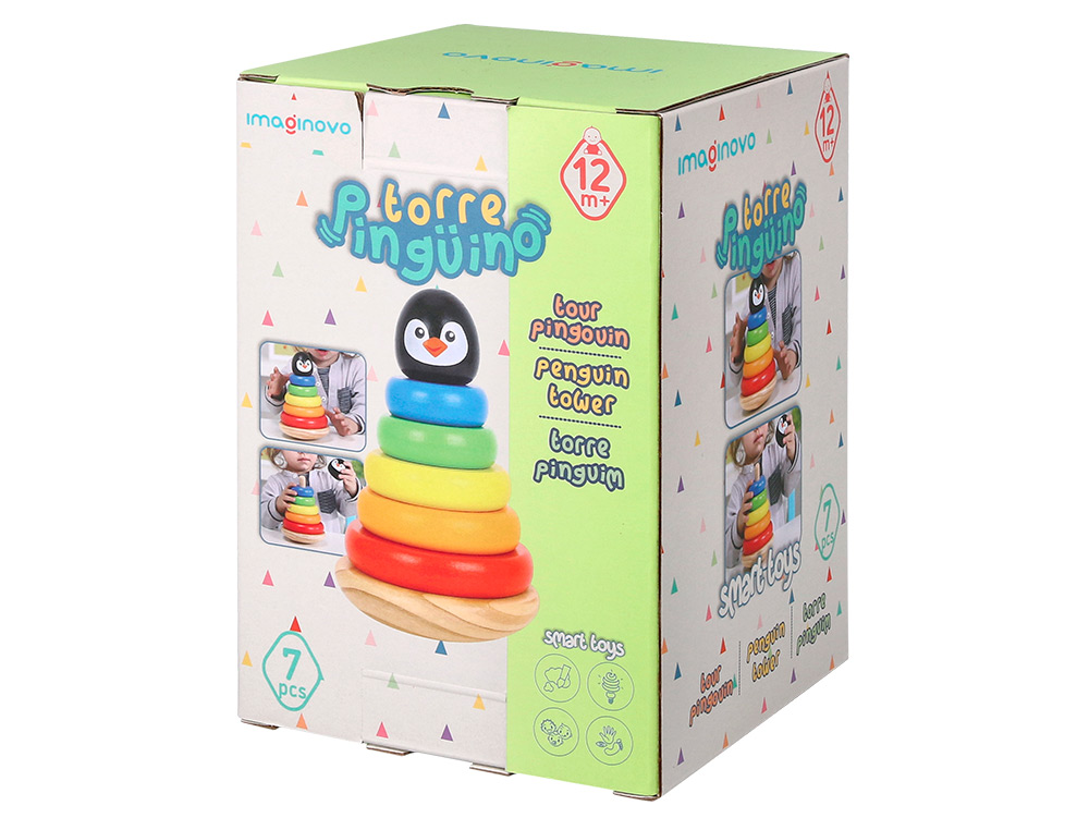 JEU ENFANT IMAGINOVO TOUR PINGOUIN FORMES EMPILABLES BOIS +12 MOIS 7 PIECES 18X12X12 CM