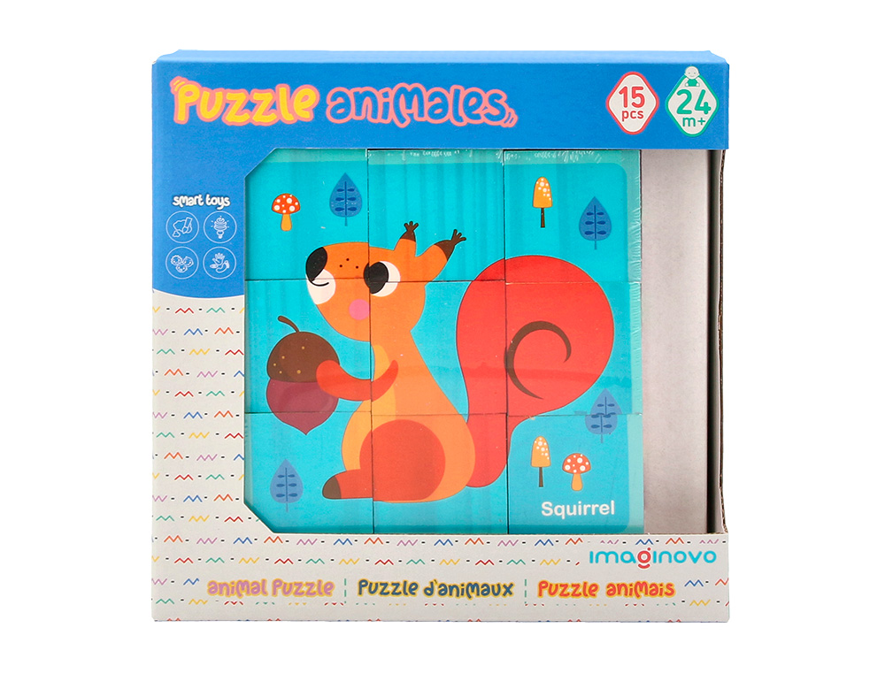 PUZZLE ENFANT IMAGINOVO CUBES D'ANIMAUX BOIS +24 MOIS 15    PIECES 12 MODELES INCLUS      22X22X6,4 CM