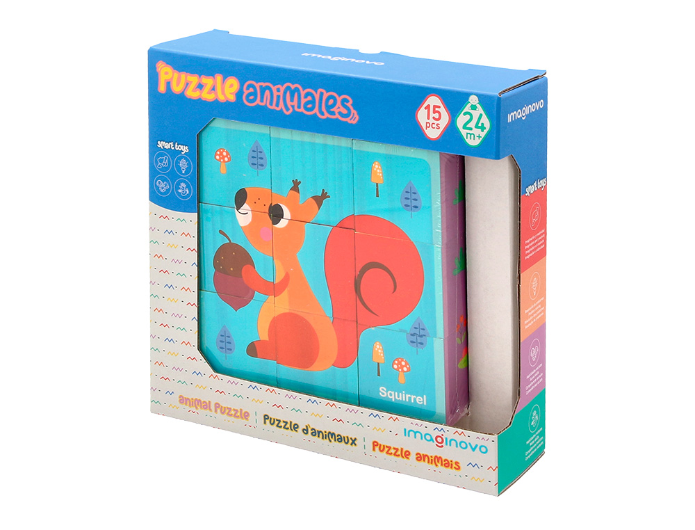 PUZZLE ENFANT IMAGINOVO CUBES D'ANIMAUX BOIS +24 MOIS 15    PIECES 12 MODELES INCLUS      22X22X6,4 CM