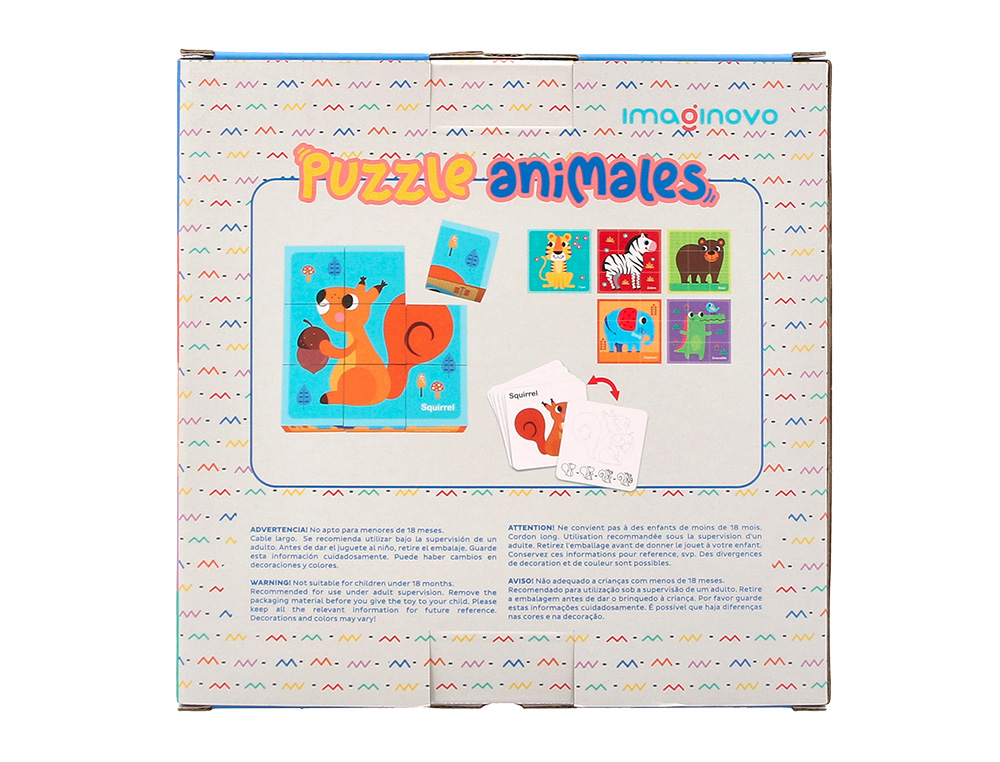 PUZZLE ENFANT IMAGINOVO CUBES D'ANIMAUX BOIS +24 MOIS 15    PIECES 12 MODELES INCLUS      22X22X6,4 CM