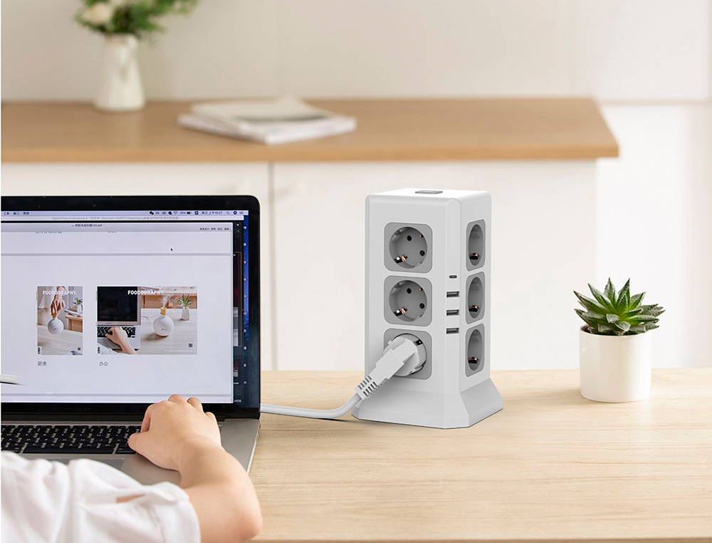 MULTIPRISE Q-CONNECT 16 EN 1 CABLE 2M 12 PRISES COURANT 3  PORTS USB 1 PORT USB-C        120X120X210 MM