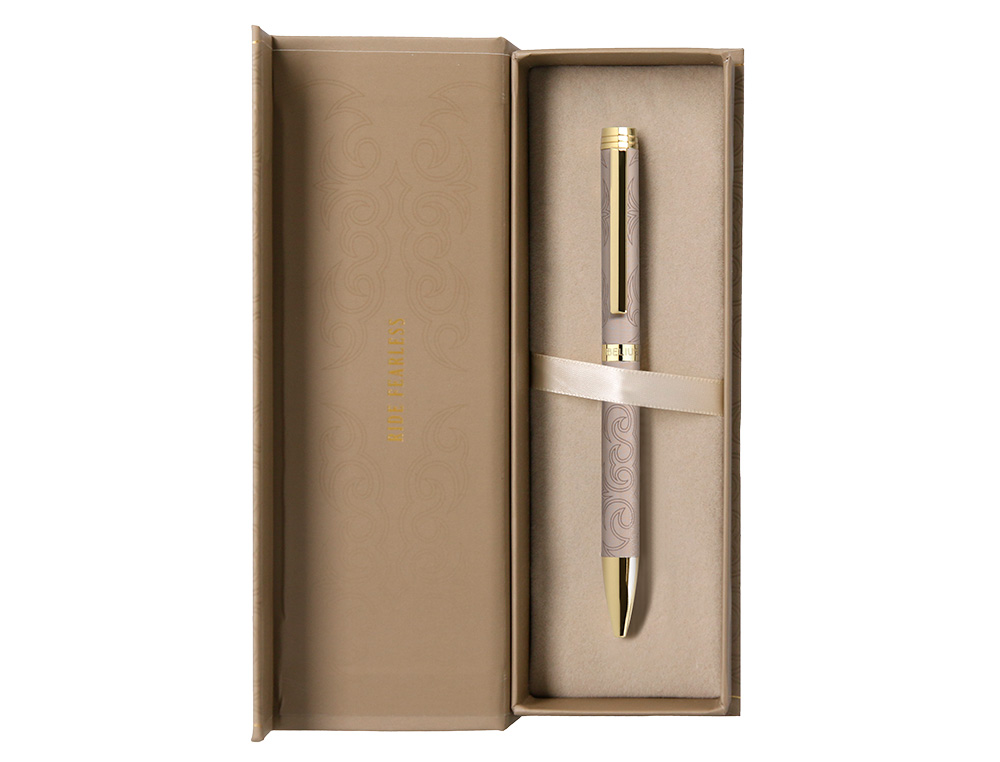 STYLO-BILLE BELIUS WILD WEST ALUMINIUM ENCRE BLEUE         ATTRIBUTS DORES COLORIS BEIGE COFFRET DESIGN