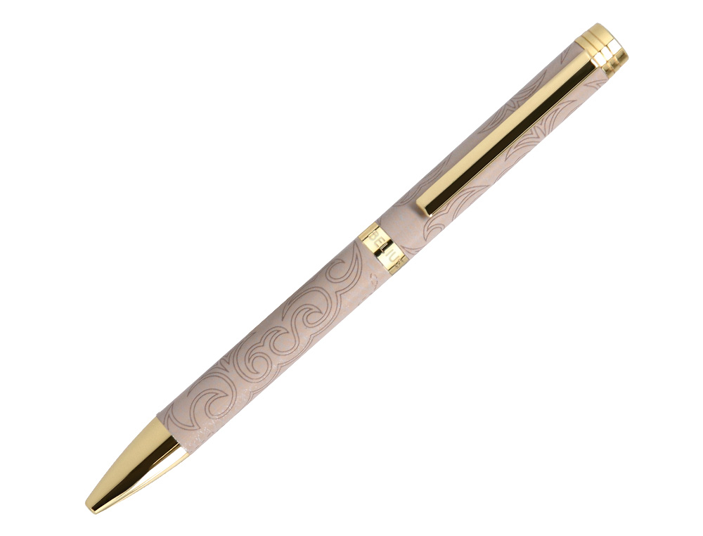 STYLO-BILLE BELIUS WILD WEST ALUMINIUM ENCRE BLEUE         ATTRIBUTS DORES COLORIS BEIGE COFFRET DESIGN