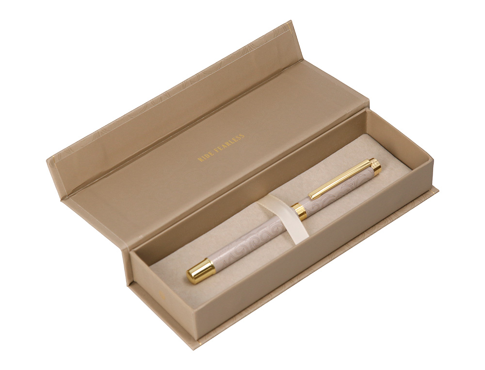 STYLO-BILLE BELIUS WILD WEST ALUMINIUM ENCRE NOIRE         ATTRIBUTS DORES COLORIS BEIGE COFFRET DESIGN