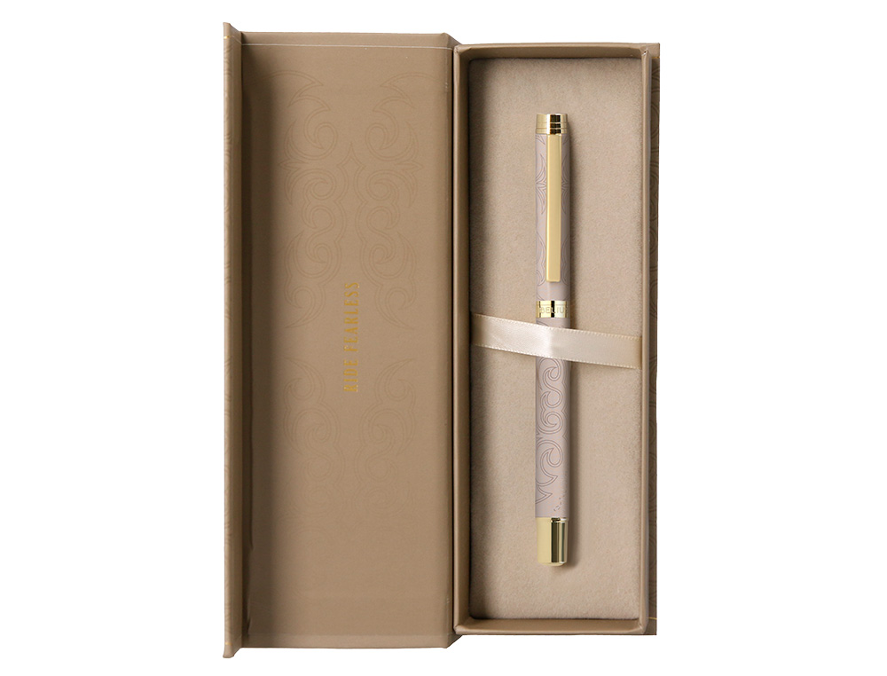 STYLO-BILLE BELIUS WILD WEST ALUMINIUM ENCRE NOIRE         ATTRIBUTS DORES COLORIS BEIGE COFFRET DESIGN