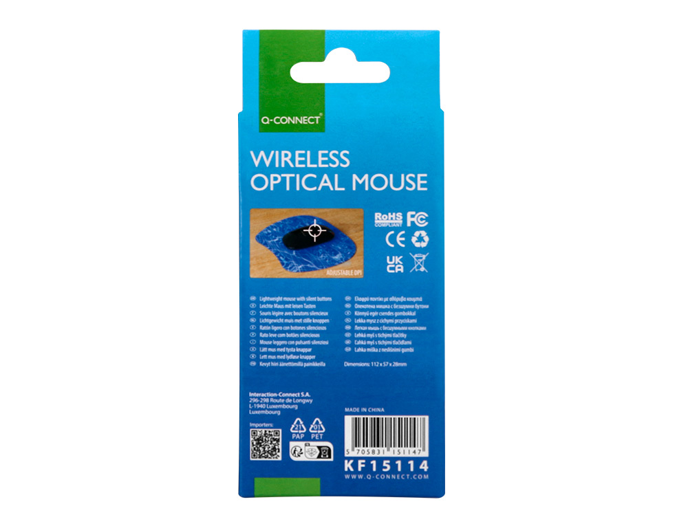 SOURIS Q-CONNECT OPTIQUE SANS FIL SILENCIEUX DPI            800/1200/1600 PILES AAA       COLORIS NOIR