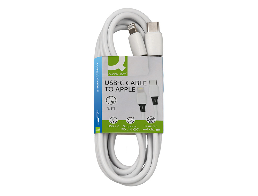 CABLE Q-CONNECT USB-C VERS TYPE L APPLE PVC LONGUEUR 2M  COLORIS BLANC