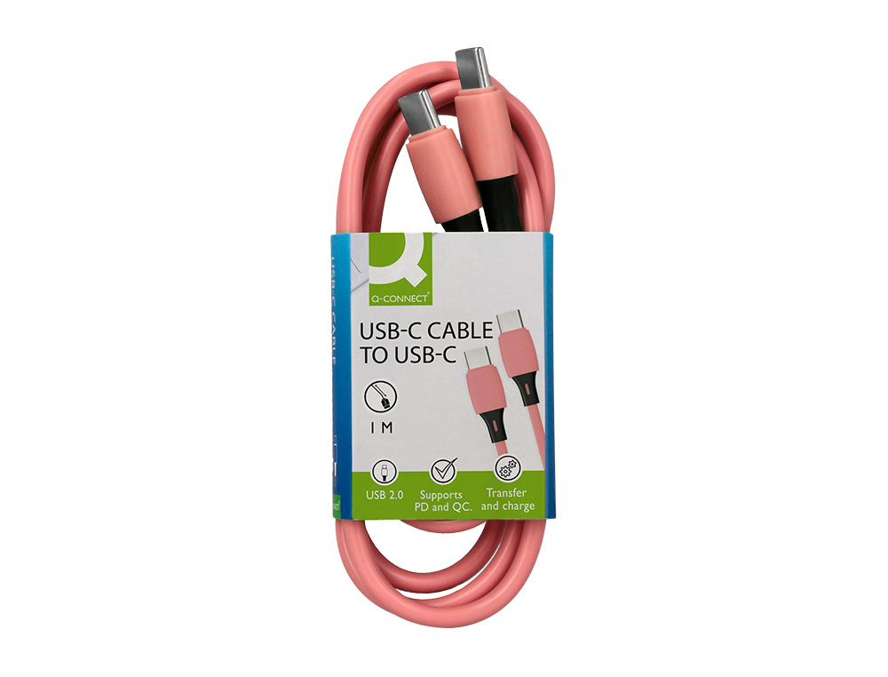 CABLE Q-CONNECT USB-C VERS USB-C PVC LONGUEUR 1M COLORIS ROSE
