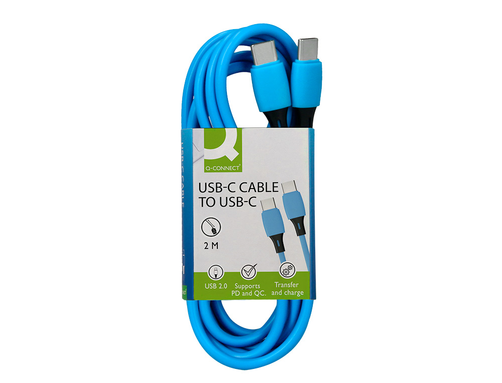CABLE Q-CONNECT USB-C VERS USB-C PVC LONGUEUR 2M COLORIS BLEU