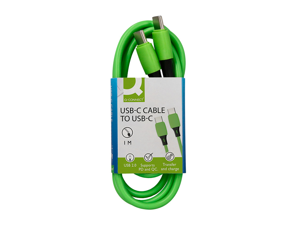 CABLE Q-CONNECT USB-C VERS USB-C PVC LONGUEUR 1M COLORIS VERT