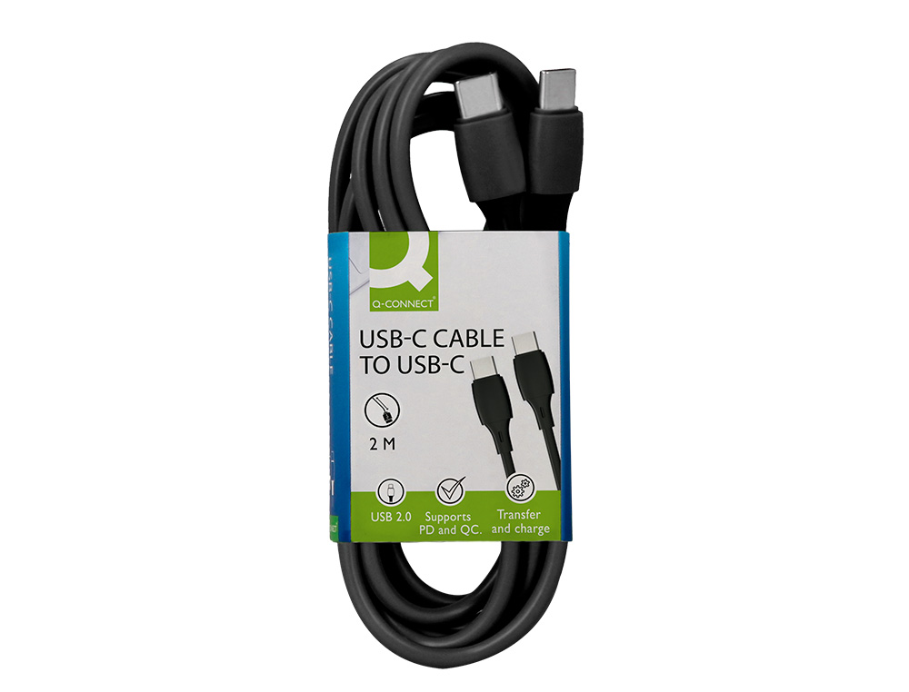 CABLE Q-CONNECT USB-C VERS USB-C PVC LONGUEUR 2M COLORIS NOIR