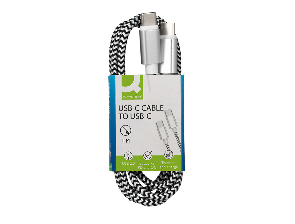 CABLE Q-CONNECT USB-C VERS USB-C NYLON LONGUEUR 1M COLORIS BLANC