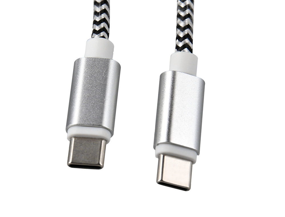CABLE Q-CONNECT USB-C VERS USB-C NYLON LONGUEUR 1M COLORIS BLANC