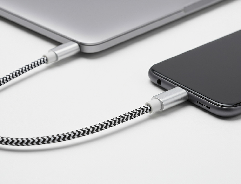CABLE Q-CONNECT USB-C VERS USB-C NYLON LONGUEUR 1M COLORIS BLANC