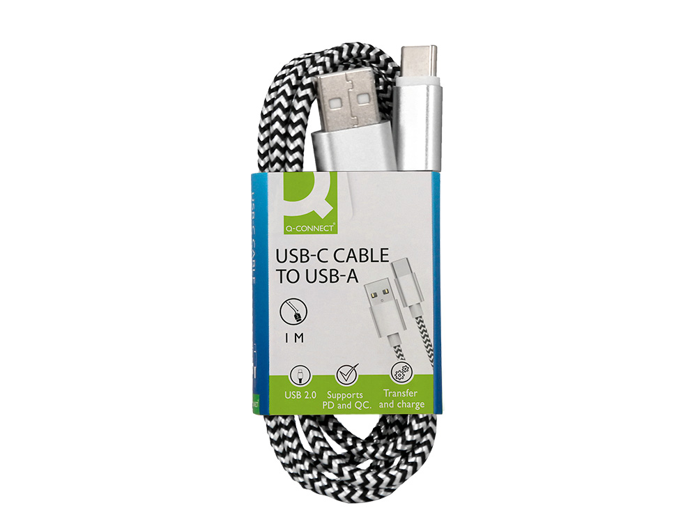 CABLE Q-CONNECT USB-C VERS USB-A NYLON LONGUEUR 1M COLORIS BLANC