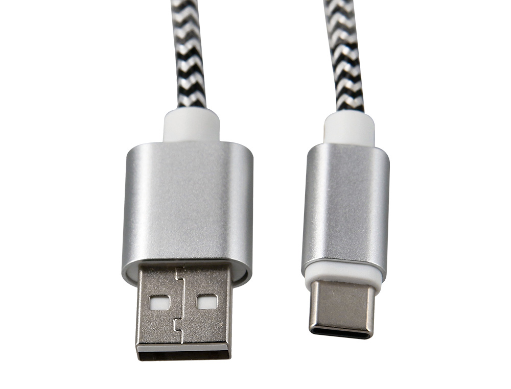CABLE Q-CONNECT USB-C VERS USB-A NYLON LONGUEUR 1M COLORIS BLANC