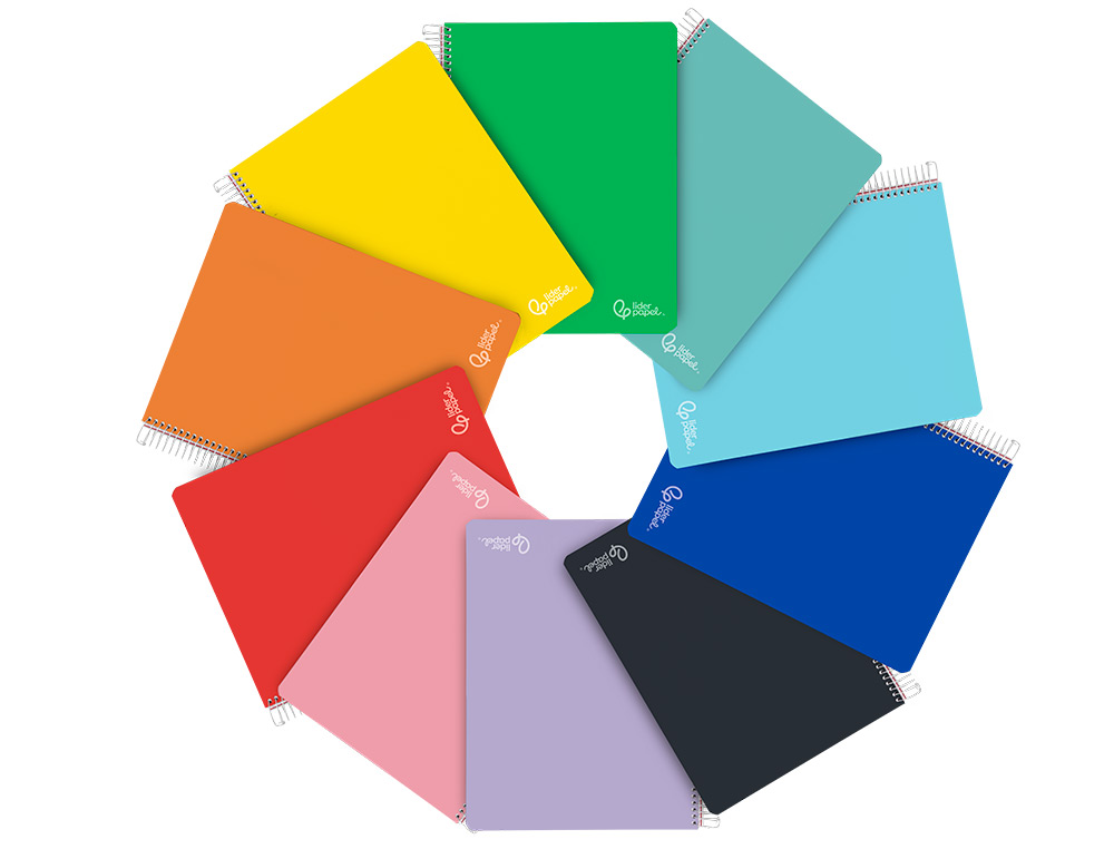 CAHIER SPIRALE LIDERPAPEL WITTY A4 COUVERTURE RIGIDE    120 FEUILLES 90G/M2 5X5MM 4   TROUS PERFORES COLORIS
