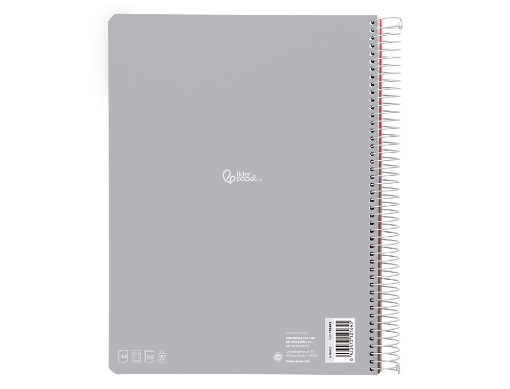 CAHIER SPIRALE LIDERPAPEL WITTY A4 COUVERTURE RIGIDE    120 FEUILLES 90G/M2 5X5MM 4   TROUS PERFORES COLORIS