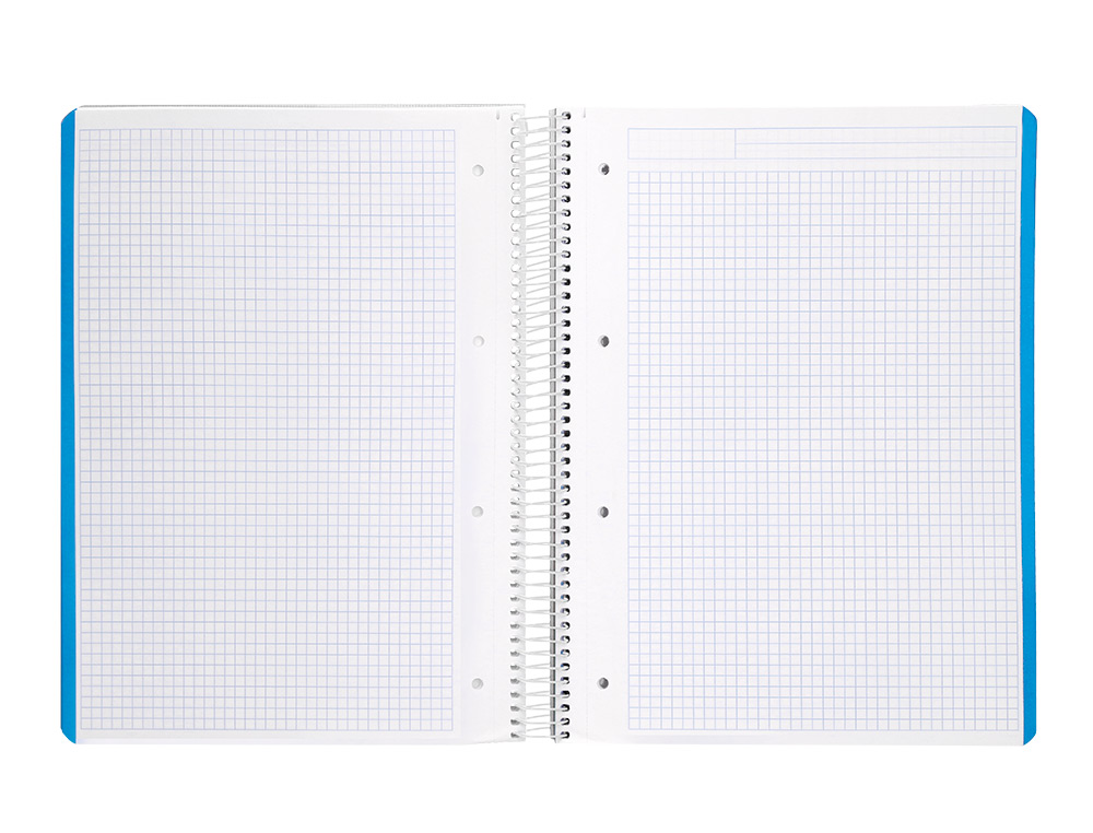 CAHIER SPIRALE LIDERPAPEL WITTY A4 COUVERTURE RIGIDE    120 FEUILLES 90G/M2 5X5MM 4   TROUS PERFORES COLORIS