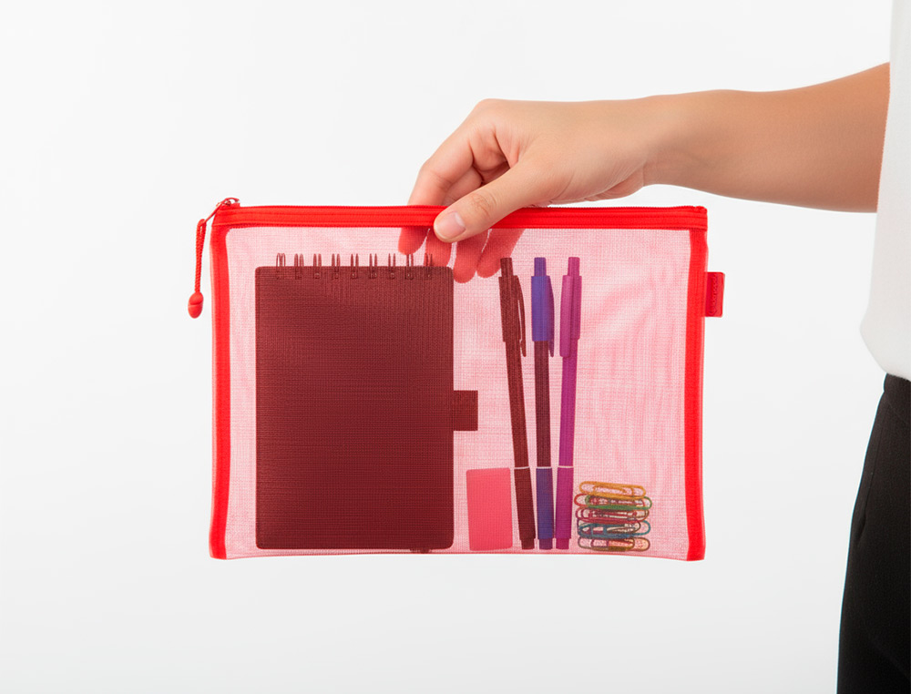 POCHETTE ZIP LIDERPAPEL A5 MULTIUSAGE FERMETURE ECLAIR   POLYESTER TRANSPIRABLE        COLORIS ROUGE