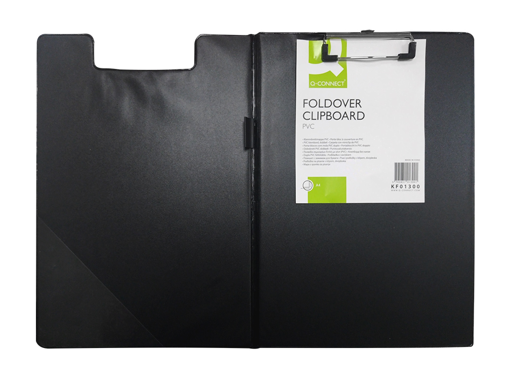 PORTE-BLOC DOUBLE Q-CONNECT POLYPROPYLNE PINCE CONOMIQUE HAUT 2 POCHES HORIZONTALES RABAT COLORIS NOIR