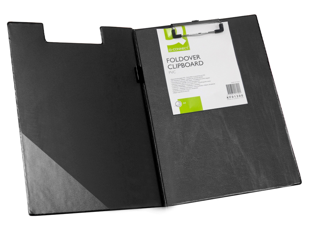 PORTE-BLOC DOUBLE Q-CONNECT POLYPROPYLNE PINCE CONOMIQUE HAUT 2 POCHES HORIZONTALES RABAT COLORIS NOIR