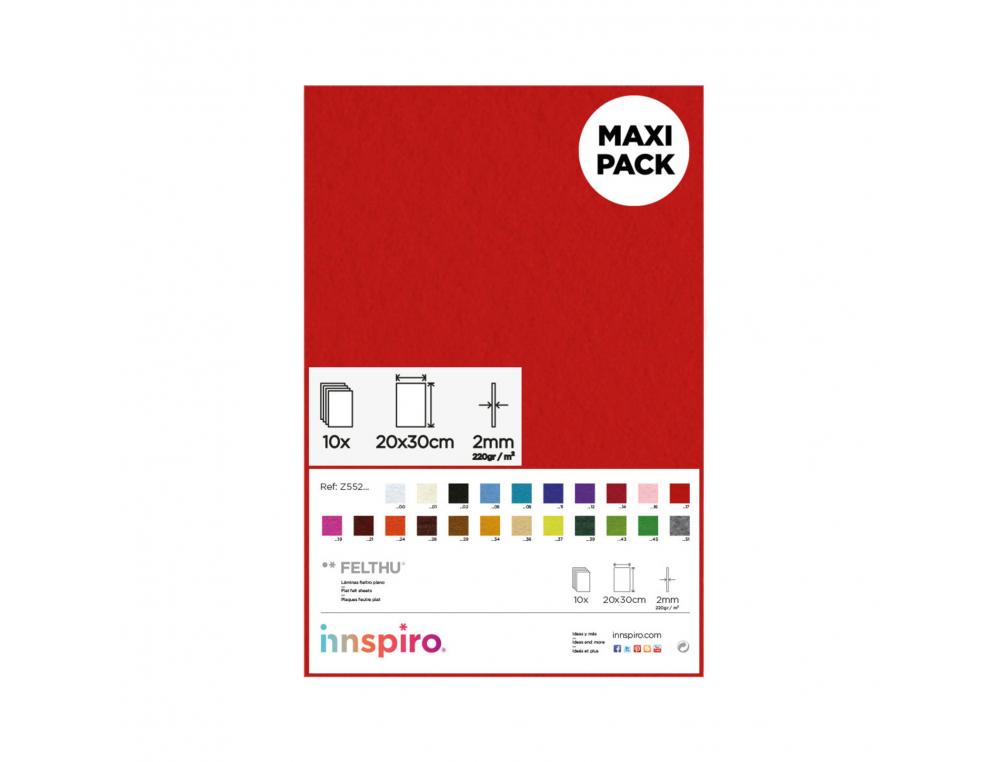 FEUTRINE INNSPIRO NON ADHESIVE 20X30CM 2MM COLORIS ROUGE LOT DE 10 COUPONS