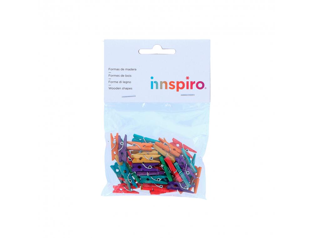 PINCE A LINGE BOIS INNSPIRO MINI 3CM 6 COLORIS ASSORTIS   LOT DE 45