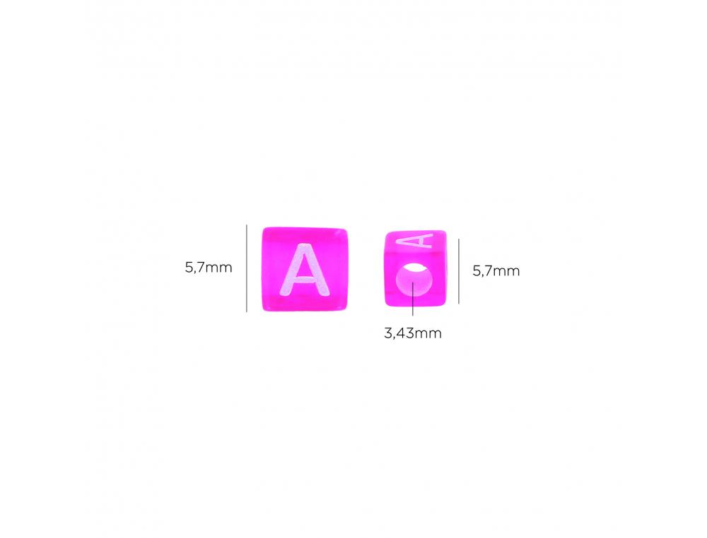 PERLE PLASTIQUE INNSPIRO FORME CARREE 6MM IMPRIMEE     ALPHABET BLANC COLORIS        TRANSPARENTS PASTELS ASSORTIS