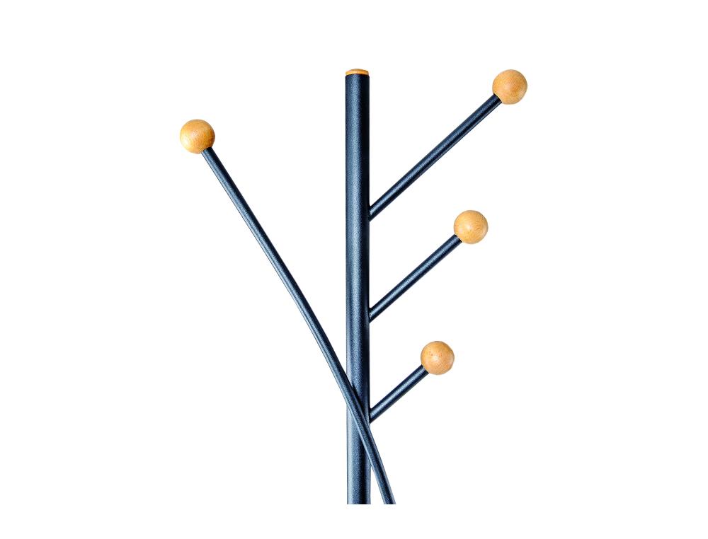 PORTE-MANTEAUX MAULAURA 4 PATERES ACIER LAQUE ET HETRE HAUTEUR 180CM COLORIS NOIR