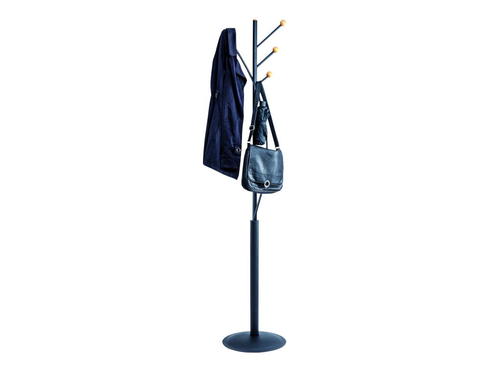 PORTE-MANTEAUX MAULAURA 4 PATERES ACIER LAQUE ET HETRE HAUTEUR 180CM COLORIS NOIR