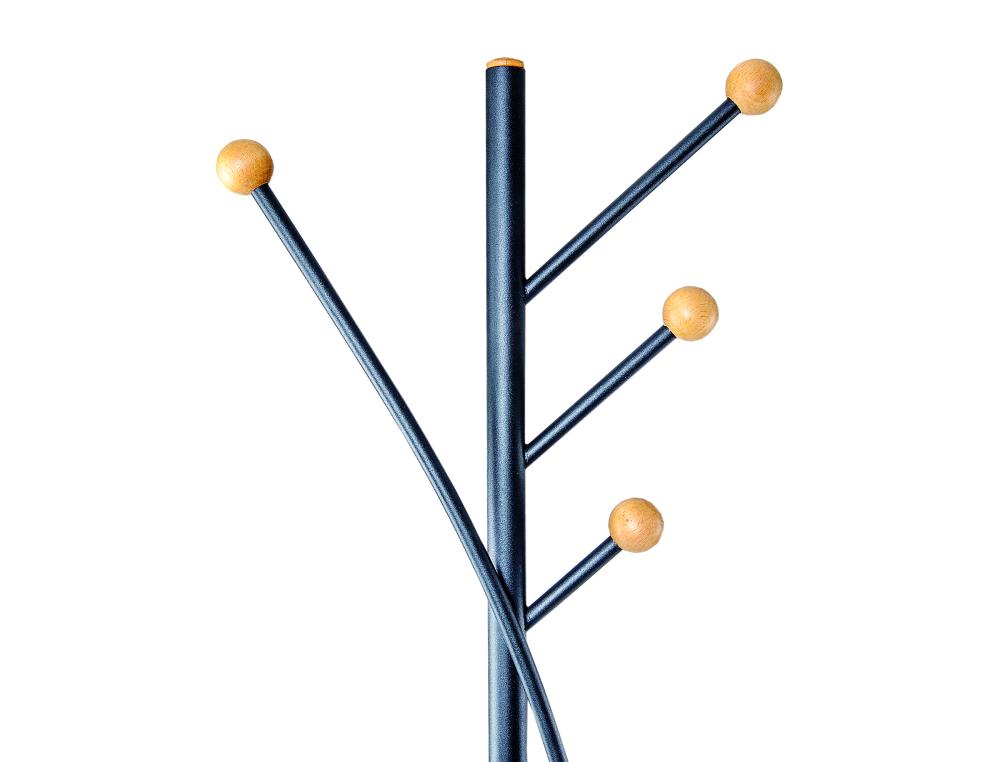 PORTE-MANTEAUX MAULAURA 4 PATERES ACIER LAQUE ET HETRE HAUTEUR 180CM COLORIS NOIR