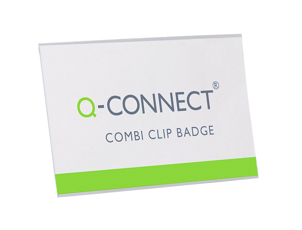BADGE Q-CONNECT PVC RIGIDE TRANSPARENT PINCE OU PINGLE FORMAT 54X90MM CARTE VISITE