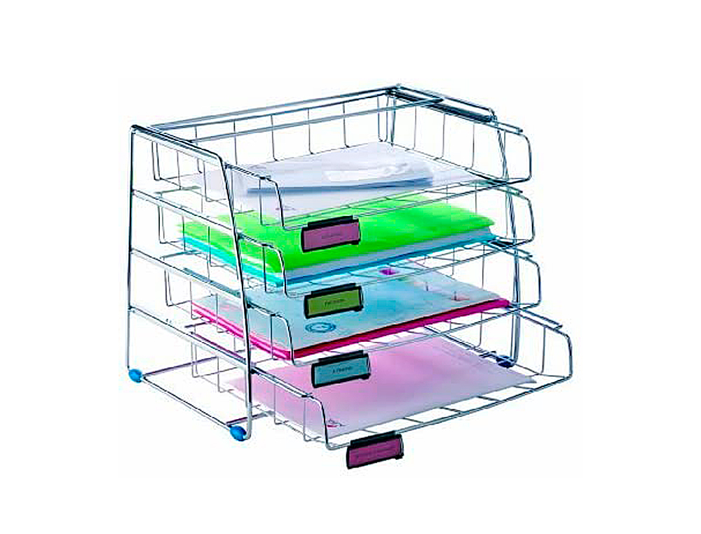 CORBEILLE À COURRIER ALBA MÉTAL CHROMÉ ITALIENNE CHARGEMENT FRONTAL AMOVIBLE PATINS ANTIDÉRAPANTS 405X335X330MM SET 4U