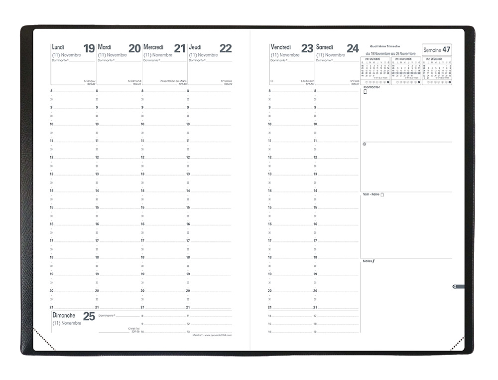 AGENDA QUO VADIS MINISTRE PLANNING 13 MOIS DCEMBRE/DCEMBRE RELIURE ATLAS 1 SEMAINE 2 PAGES 160X240MM COULEUR NOIR