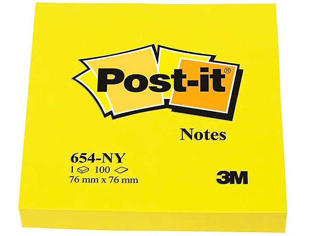 BLOC-NOTES POST-IT COULEURS NON 76X76MM 100F REPOSITIONNABLES COLORIS JAUNE FLUO