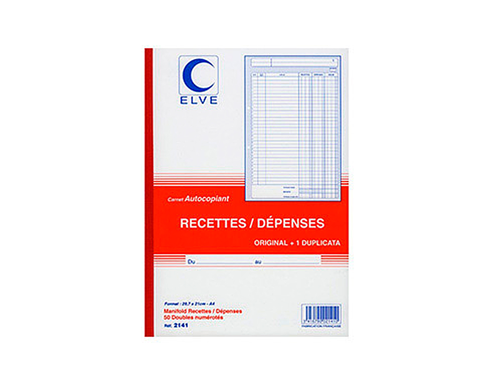 MANIFOLD ELVE AUTOCOPIANT A4 210X297MM FOLIOTAGE 50 DUPLIS LIVRAISONS RECETTES DÉPENSES