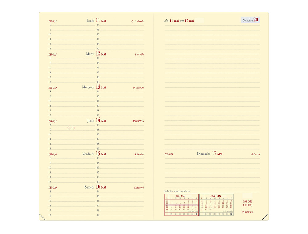 AGENDA QUO VADIS ITALNOTE IMPALA DCEMBRE/DCEMBRE 80X170MM 1 SEMAINE 2 PAGES COLORIS NOIR