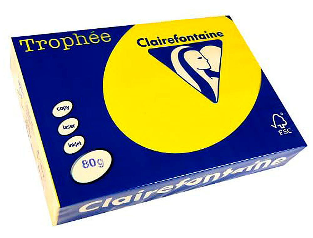 PAPIER COULEUR CLAIREFONTAINE TROPHE MULTIFONCTION A3 80G/M2 JAUNE CANARI PAQUET 500 FEUILLES