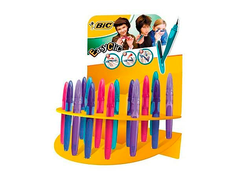 STYLO-PLUME BIC EASY CLIC CARTOUCHE CHARGEMENT LATRAL GRIP CAOUTCHOUC 4 COLORIS ASSORTIS