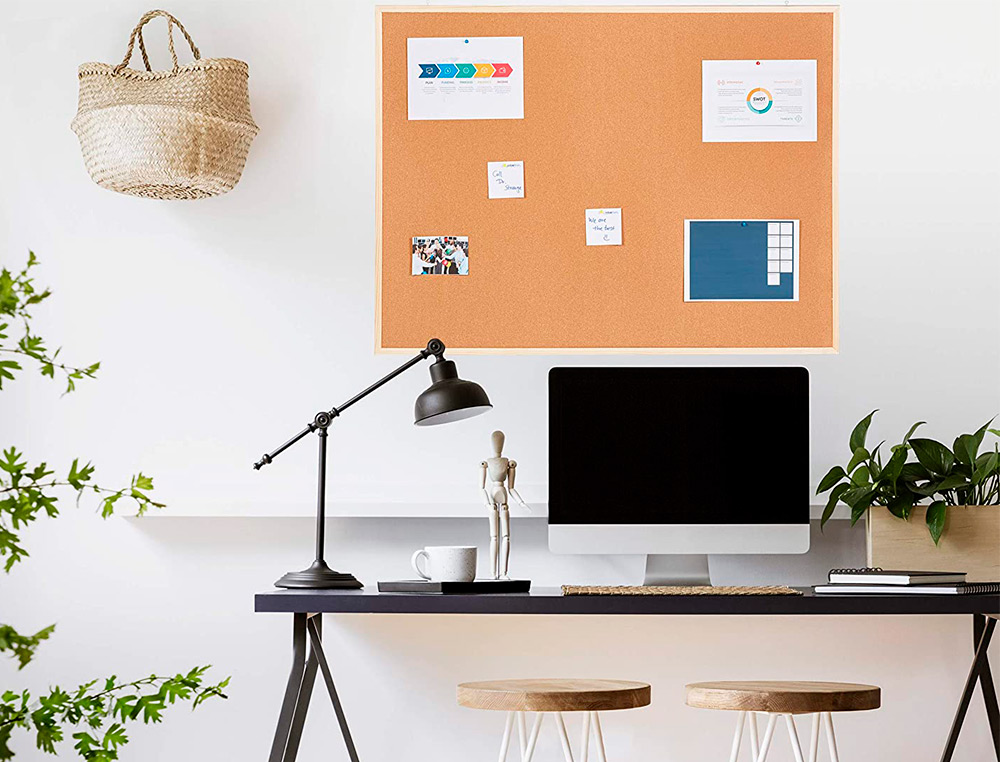 TABLEAU LIGE Q-CONNECT MURAL CADRE BOIS PIN NATUREL 2 FACES INCLUS 5 PINGLES MEMO FIXATION MUR PAISSEUR 1MM 60X40CM