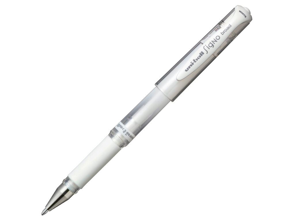 STYLO-BILLE UNIBALL SIGNO BROAD CRITURE LARGE 0.8MM POINTE 1MM GRIP CAOUTCHOUC ENCRE GEL RSISTANTE EAU LUMIRE BLANC