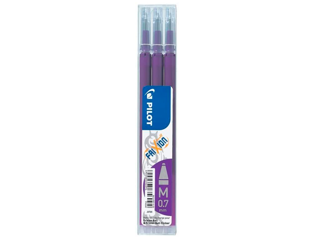 RECHARGE ROLLER PILOT FRIXION BALL CRITURE MOYENNE 0.7MM ENCRE EFFAABLE COLORIS VIOLET SET DE 3 UNITS
