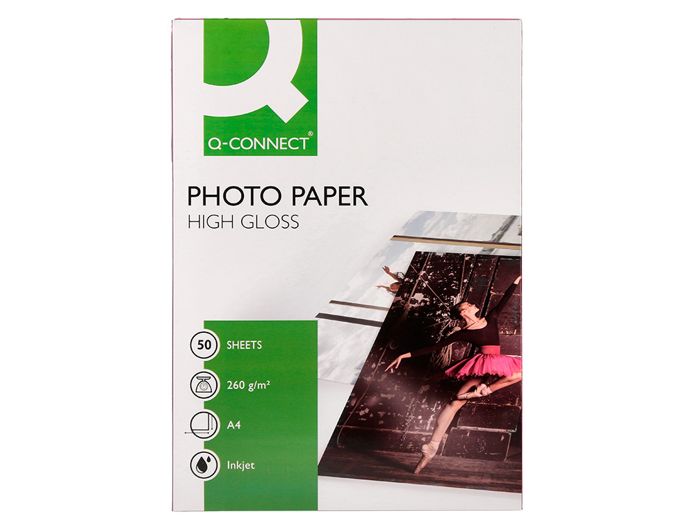 PAPIER PHOTO Q-CONNECT JET D'ENCRE GLACÉ ULTRA BRILLANT A4 260G COMPATIBLE TOUTE IMPRIMA NTE PAQUET 50 FEUILLES