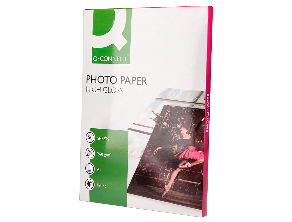 PAPIER PHOTO Q-CONNECT JET D'ENCRE GLACÉ ULTRA BRILLANT A4 260G COMPATIBLE TOUTE IMPRIMA NTE PAQUET 50 FEUILLES