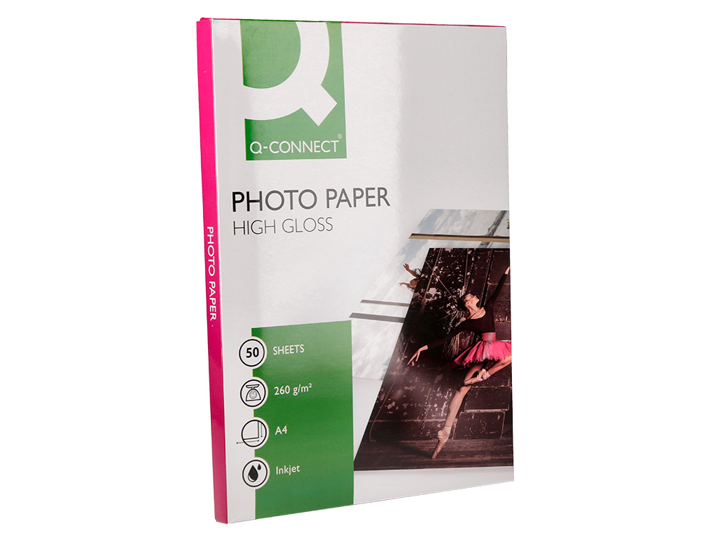 PAPIER PHOTO Q-CONNECT JET D'ENCRE GLACÉ ULTRA BRILLANT A4 260G COMPATIBLE TOUTE IMPRIMA NTE PAQUET 50 FEUILLES