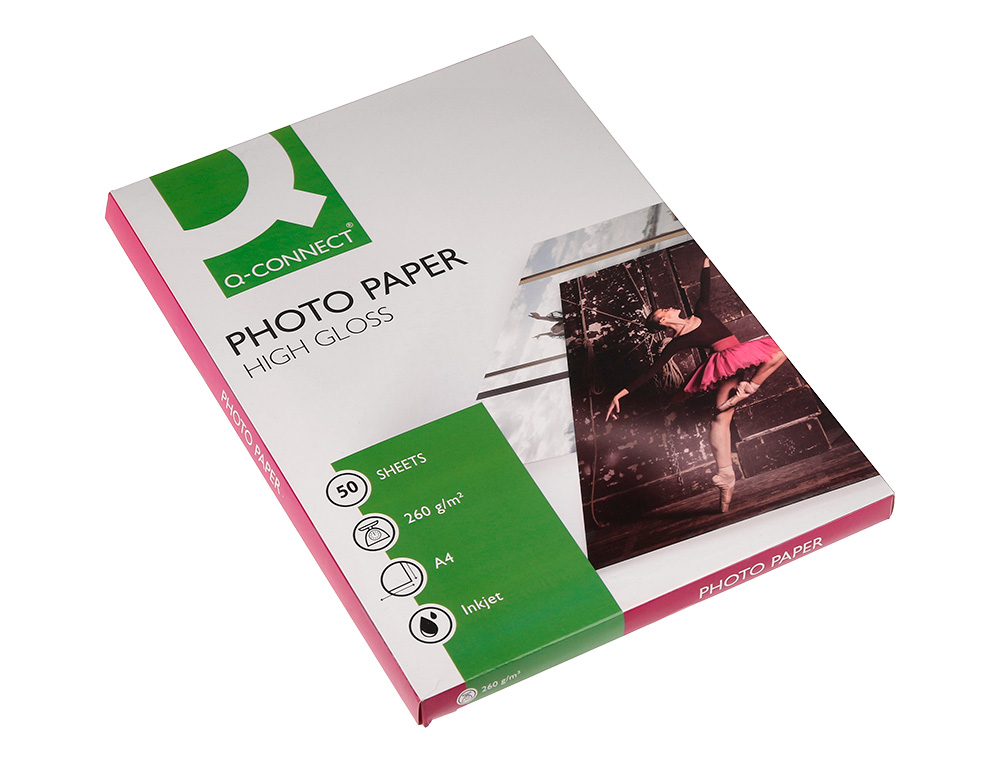 PAPIER PHOTO Q-CONNECT JET D'ENCRE GLACÉ ULTRA BRILLANT A4 260G COMPATIBLE TOUTE IMPRIMA NTE PAQUET 50 FEUILLES