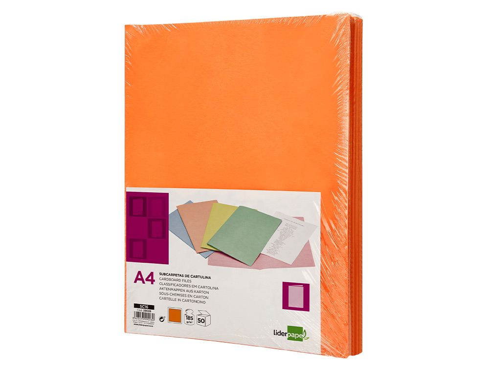 SOUS-CHEMISE LIDERPAPEL PAPIER CARTONN 180G 310X230MM DOCUMENT A4 210X297MM COLORIS      ORANGE INTENSE
